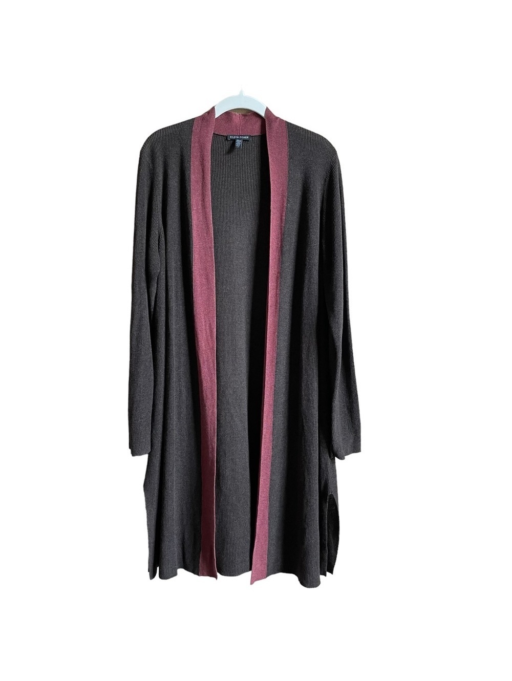 Eileen Fisher Color Block Open Front Cardigan Size Large Midi Luxury Bohemian
